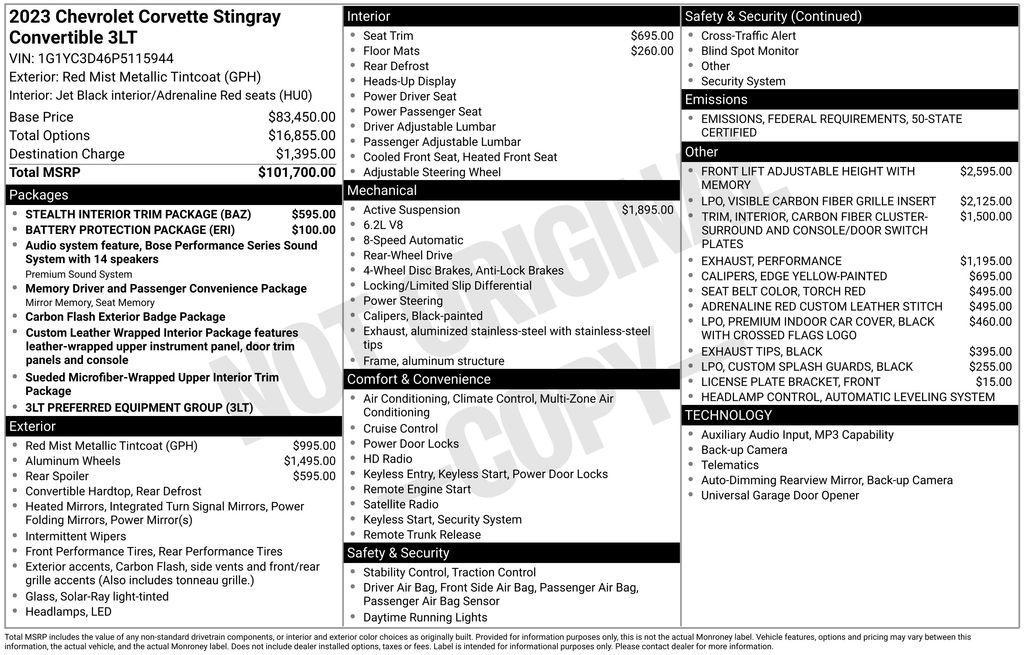 used 2023 Chevrolet Corvette car, priced at $84,000
