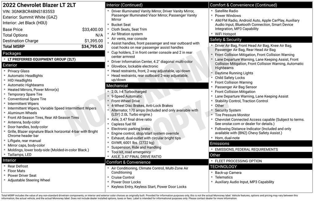 used 2022 Chevrolet Blazer car, priced at $21,000