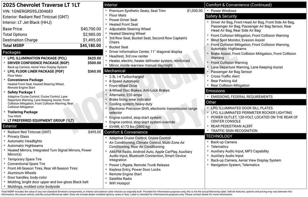 new 2025 Chevrolet Traverse car, priced at $42,180