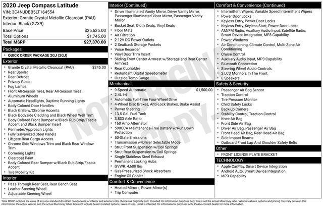 used 2020 Jeep Compass car, priced at $15,795