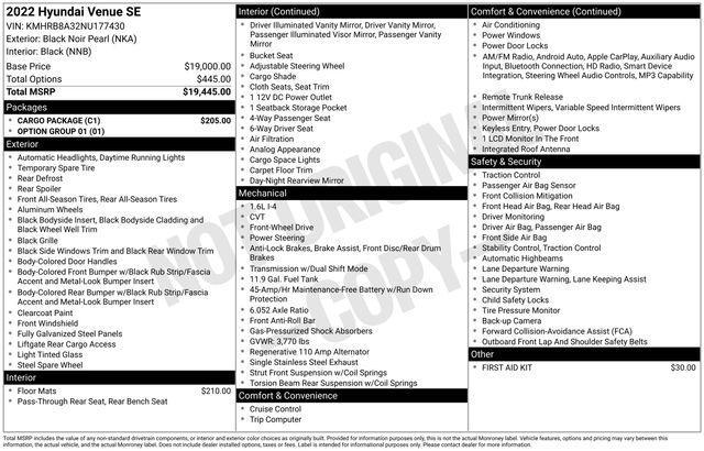 used 2022 Hyundai Venue car, priced at $18,079