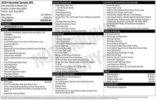 used 2024 Hyundai Sonata car, priced at $22,995