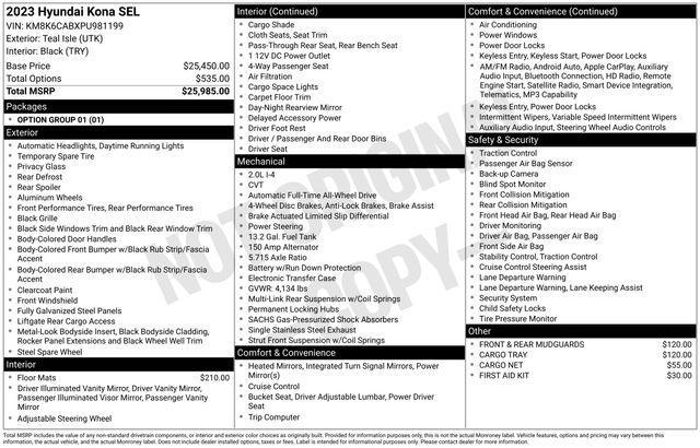 used 2023 Hyundai Kona car, priced at $21,555