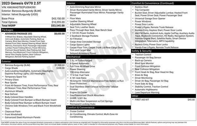 used 2023 Genesis GV70 car, priced at $35,395