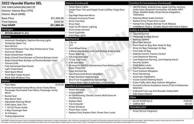 used 2022 Hyundai Elantra car, priced at $17,195