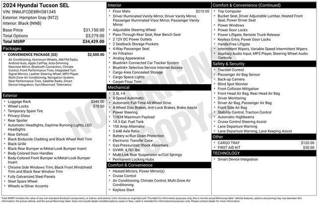 used 2024 Hyundai Tucson car, priced at $23,995