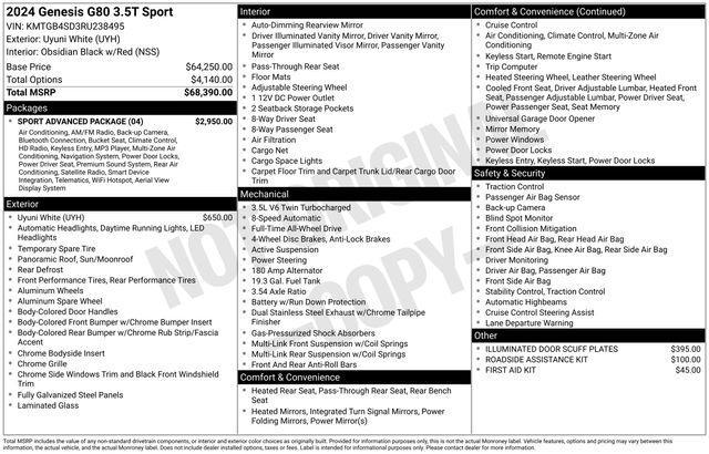 used 2024 Genesis G80 car, priced at $47,795