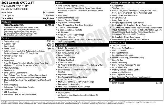 used 2023 Genesis GV70 car, priced at $38,995