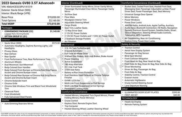 used 2023 Genesis GV80 car, priced at $49,295