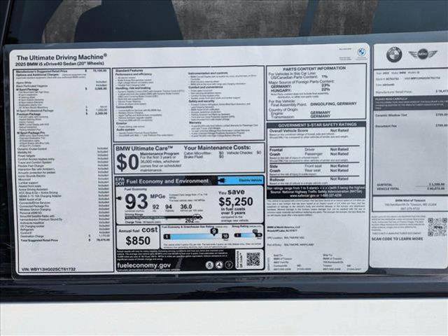 new 2025 BMW i5 car, priced at $78,475