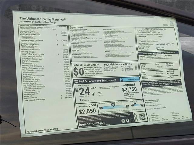 new 2025 BMW 840 car, priced at $99,375