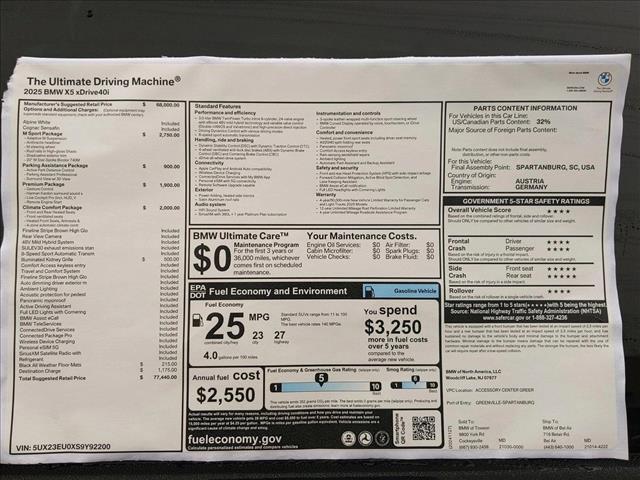 new 2025 BMW X5 car, priced at $77,440