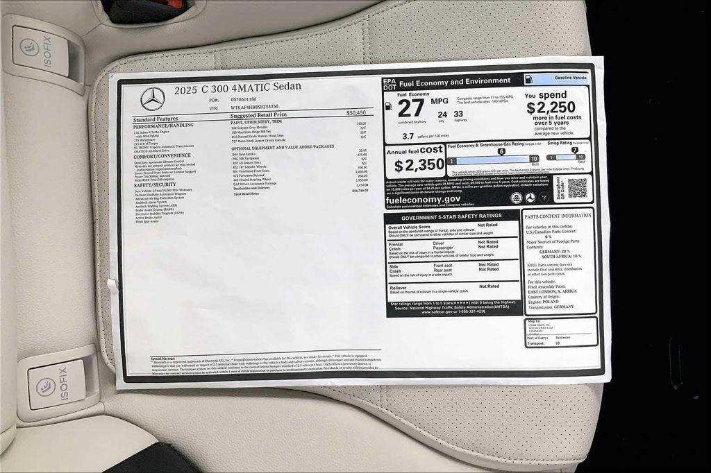 new 2025 Mercedes-Benz C-Class car, priced at $50,710