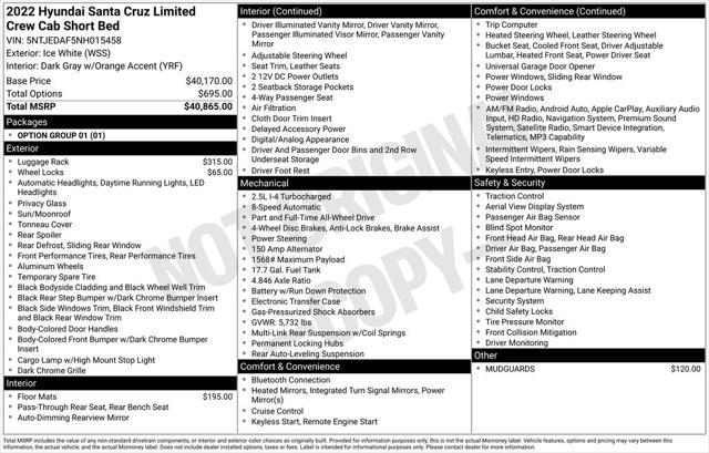 used 2022 Hyundai SANTA CRUZ car, priced at $29,995