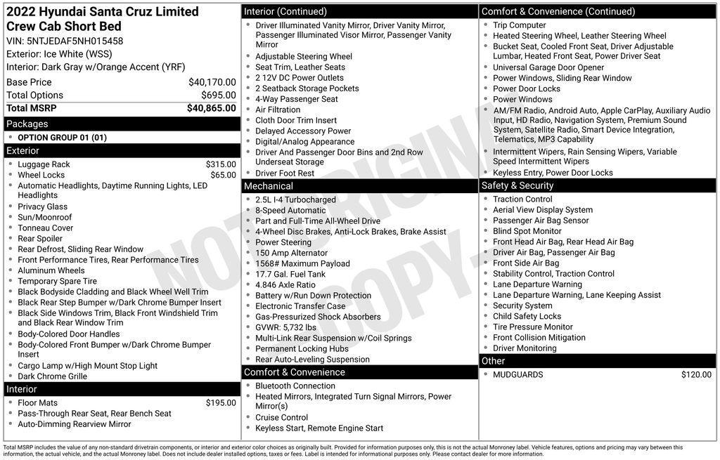 used 2022 Hyundai SANTA CRUZ car, priced at $28,197