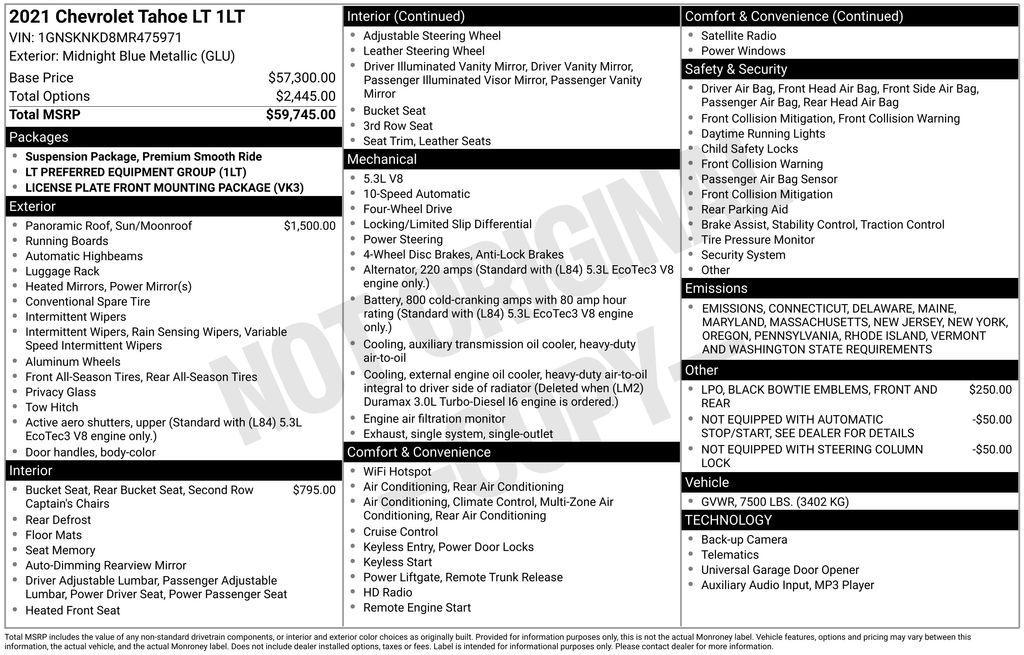 used 2021 Chevrolet Tahoe car, priced at $37,998