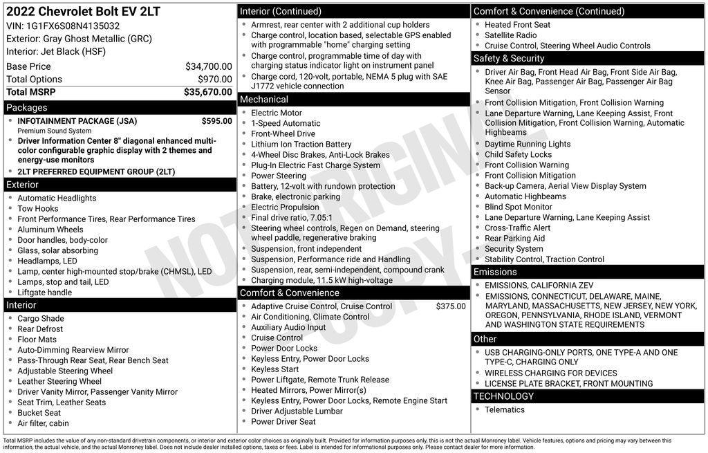 used 2022 Chevrolet Bolt EV car, priced at $22,998