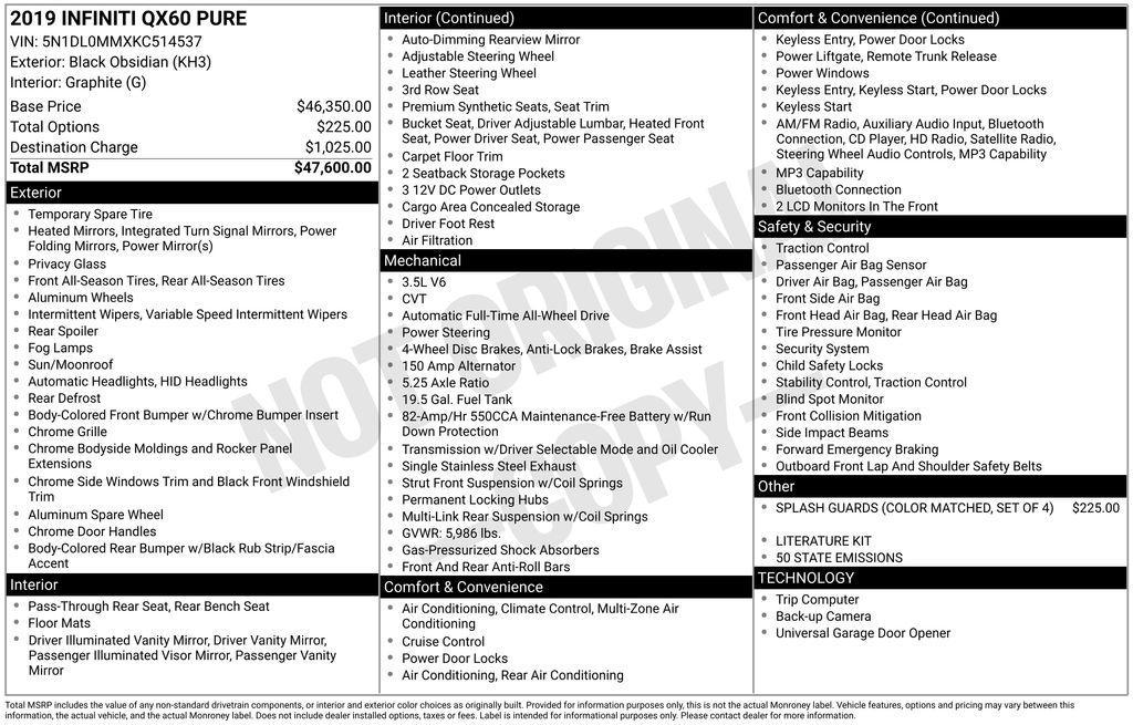 used 2019 INFINITI QX60 car, priced at $16,495