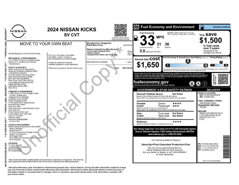 used 2024 Nissan Kicks car, priced at $16,410