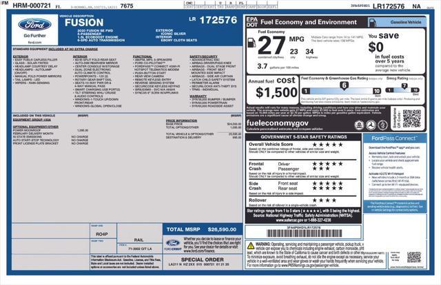 used 2020 Ford Fusion car, priced at $15,000