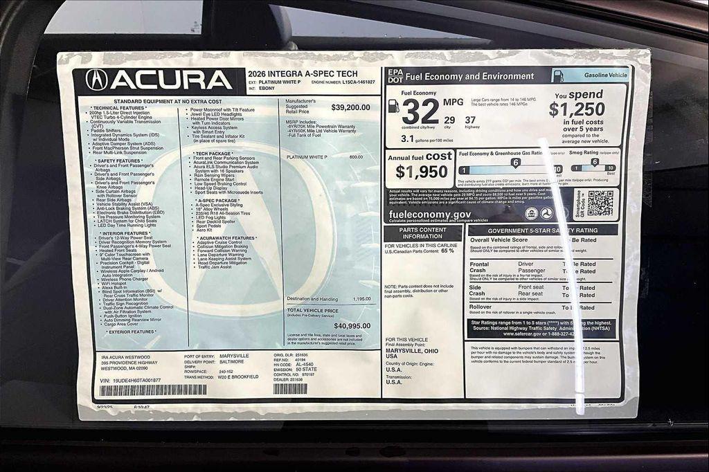 new 2026 Acura Integra car, priced at $40,995