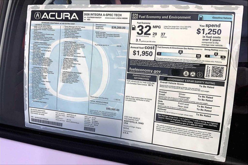 new 2026 Acura Integra car, priced at $40,995