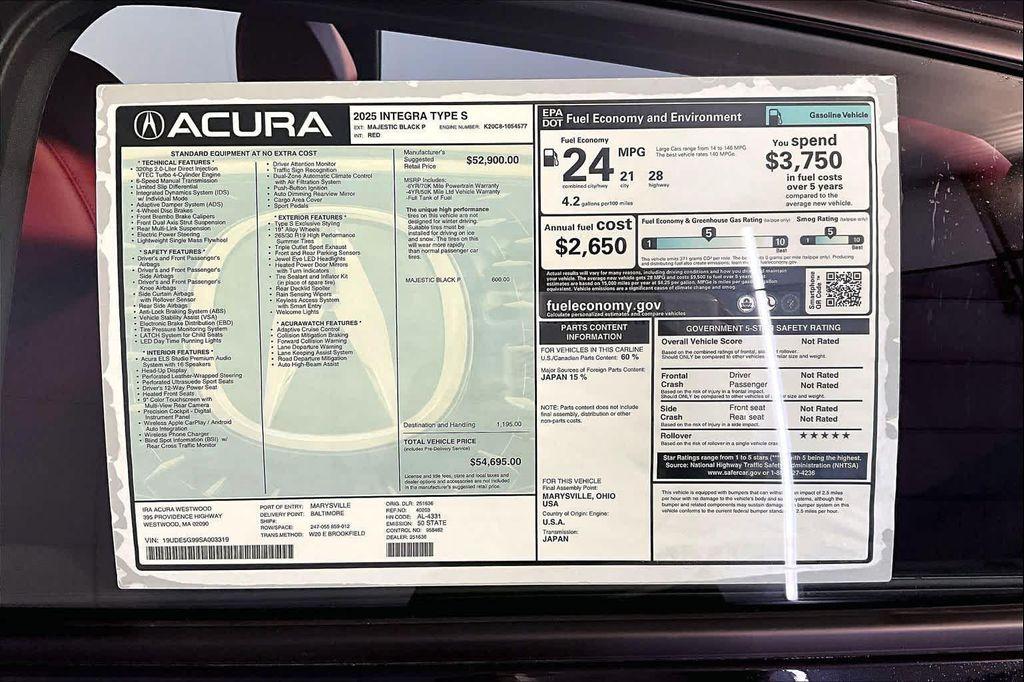 new 2025 Acura Integra car, priced at $54,695