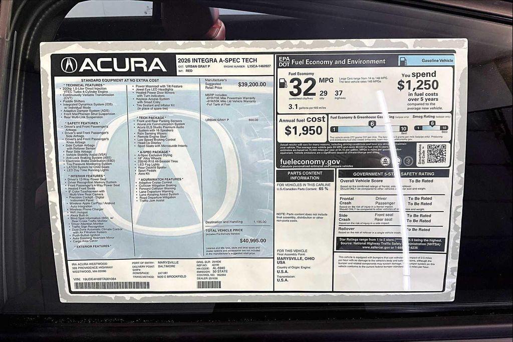 new 2026 Acura Integra car, priced at $40,995