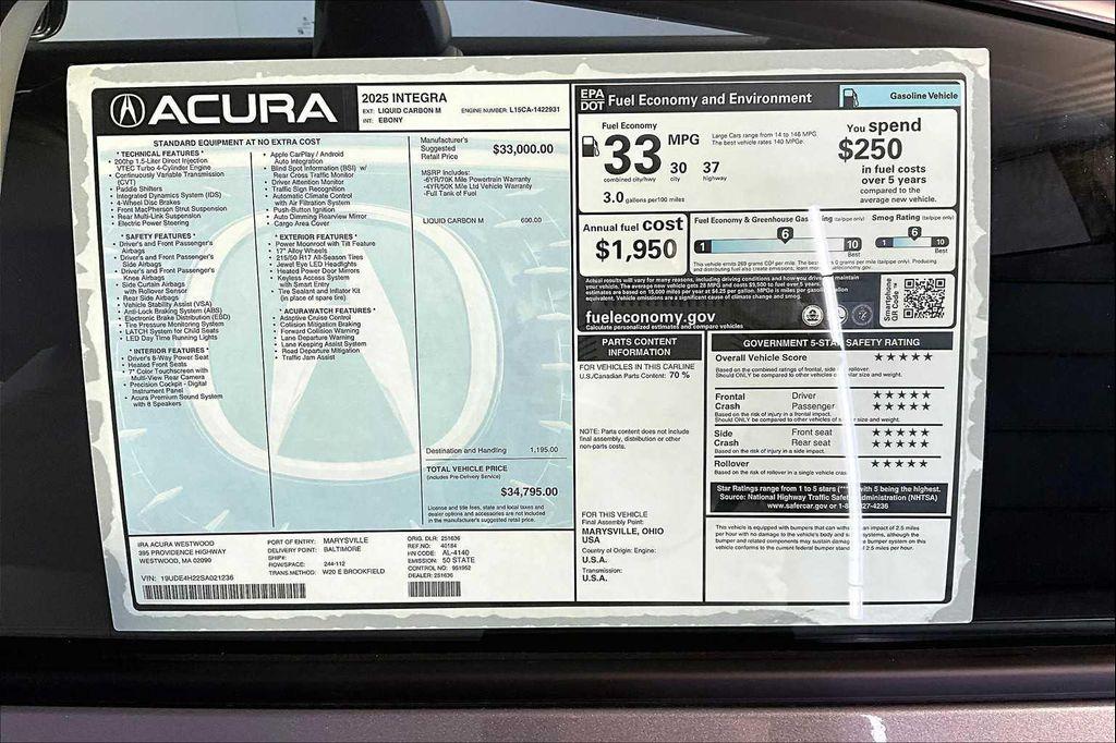 new 2025 Acura Integra car, priced at $34,795