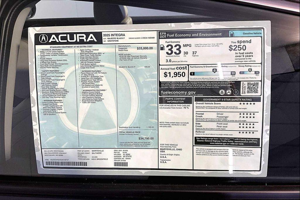 new 2025 Acura Integra car, priced at $34,795