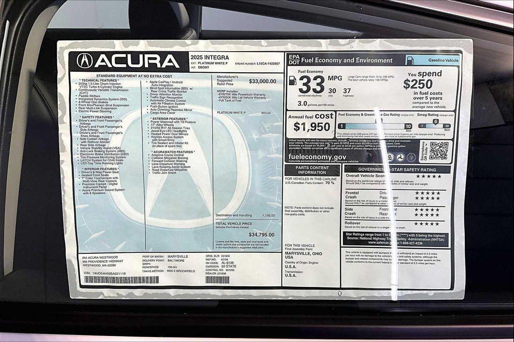 new 2025 Acura Integra car, priced at $34,795