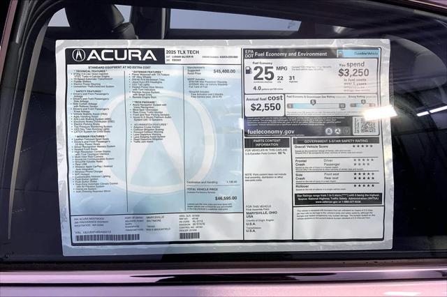 new 2025 Acura TLX car, priced at $46,595