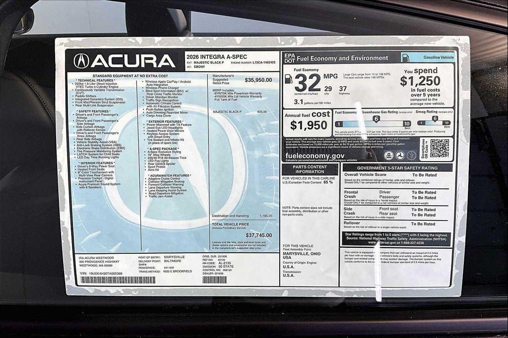 new 2026 Acura Integra car, priced at $37,745