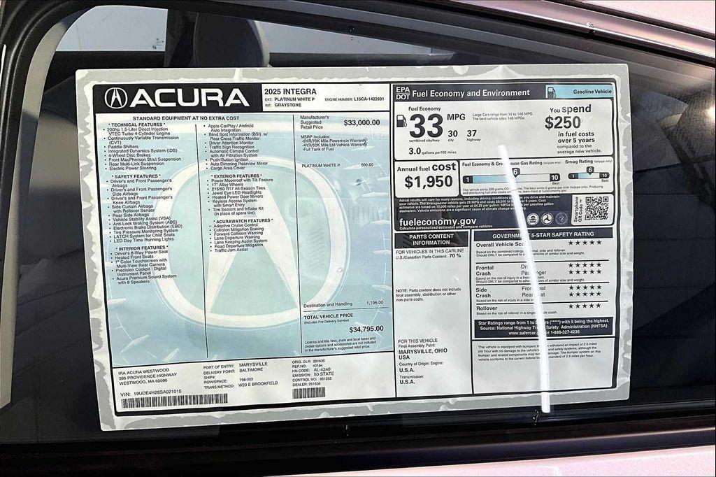 new 2025 Acura Integra car, priced at $34,795