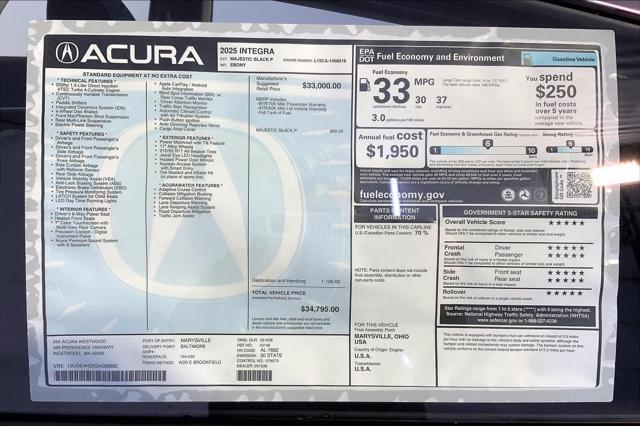 new 2025 Acura Integra car, priced at $34,795