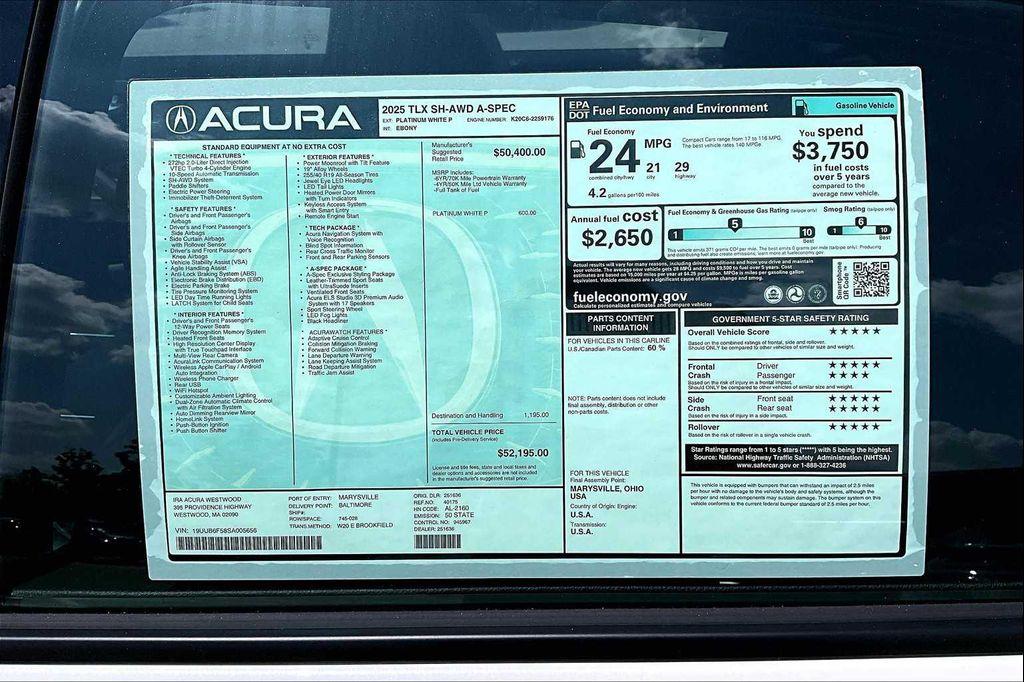 new 2025 Acura TLX car, priced at $52,195
