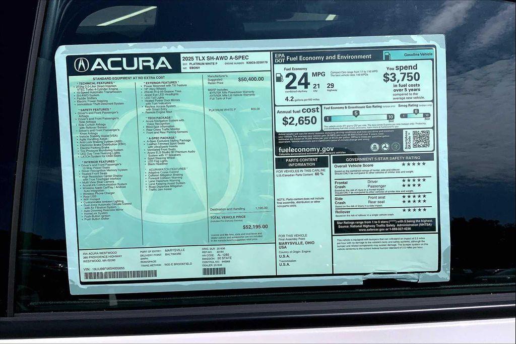new 2025 Acura TLX car, priced at $52,195
