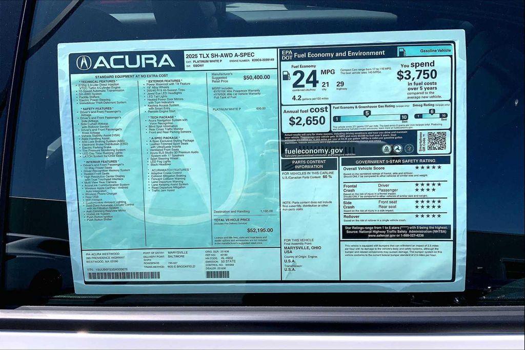 new 2025 Acura TLX car, priced at $52,195