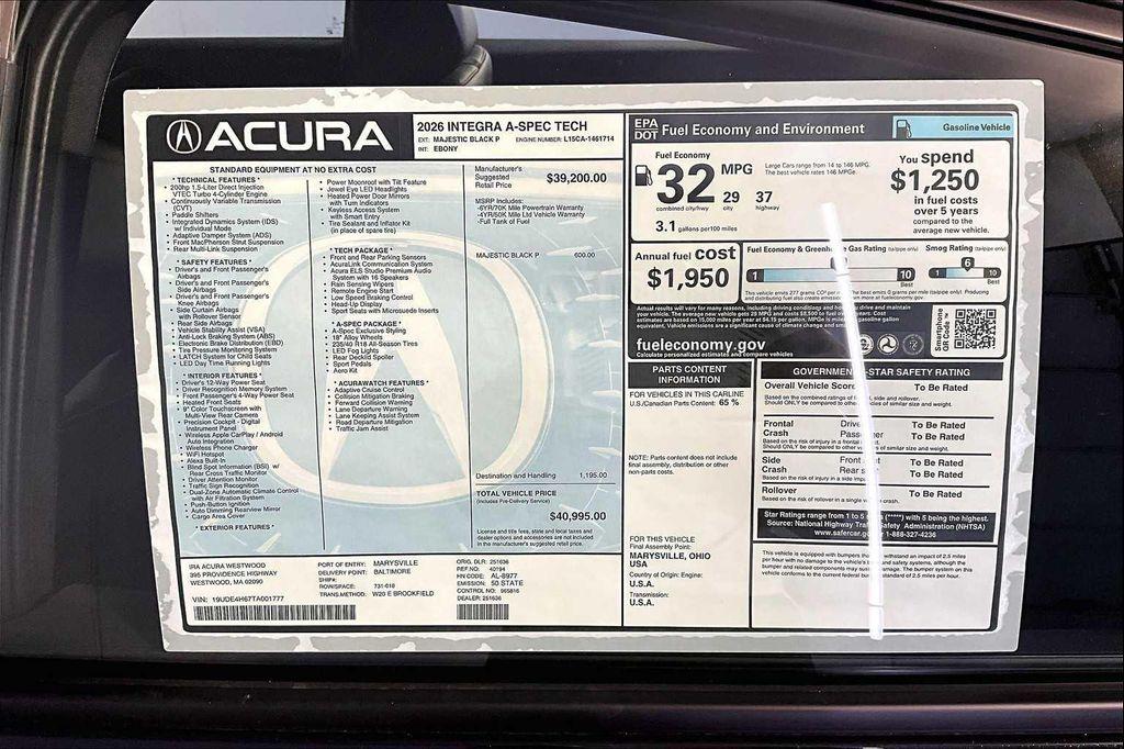 new 2026 Acura Integra car, priced at $40,995