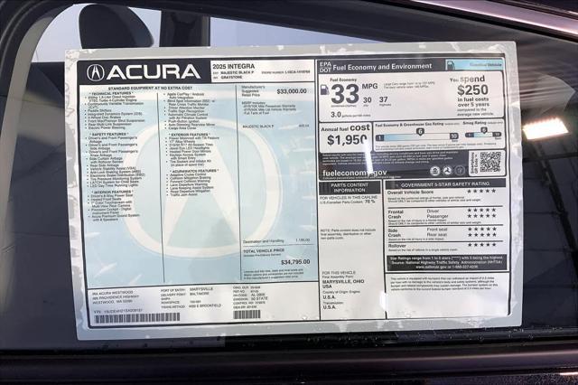 new 2025 Acura Integra car, priced at $34,795