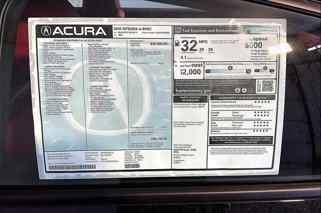 new 2025 Acura Integra car, priced at $36,795