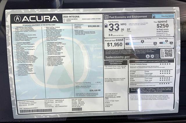 new 2025 Acura Integra car, priced at $34,195