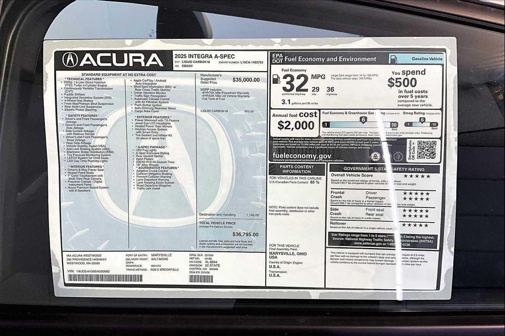 new 2025 Acura Integra car, priced at $36,795