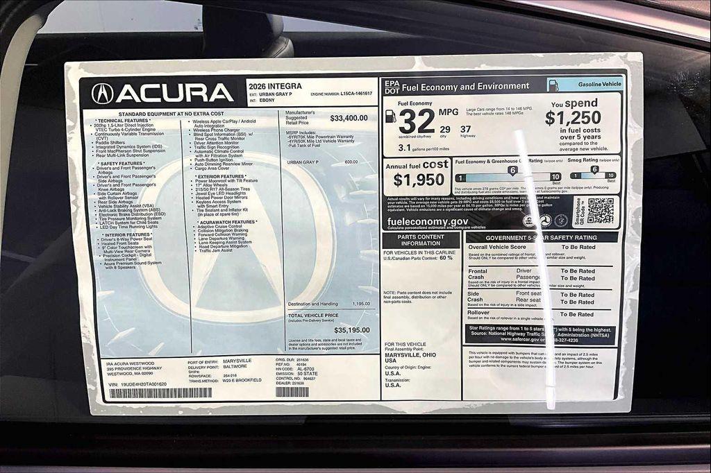 new 2026 Acura Integra car, priced at $35,195