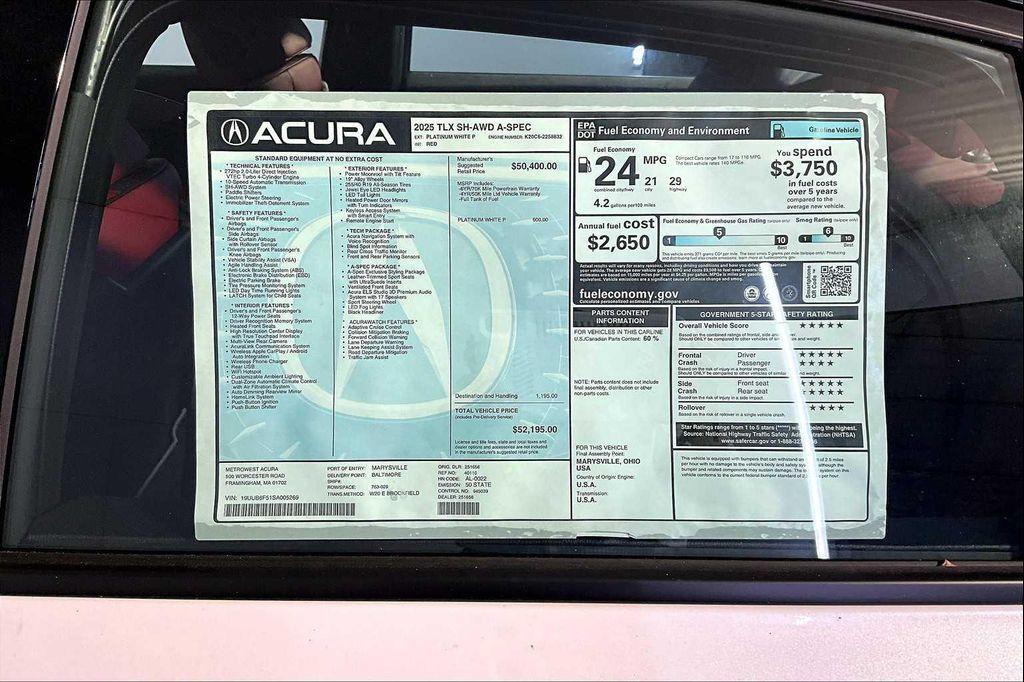 new 2025 Acura TLX car, priced at $52,195