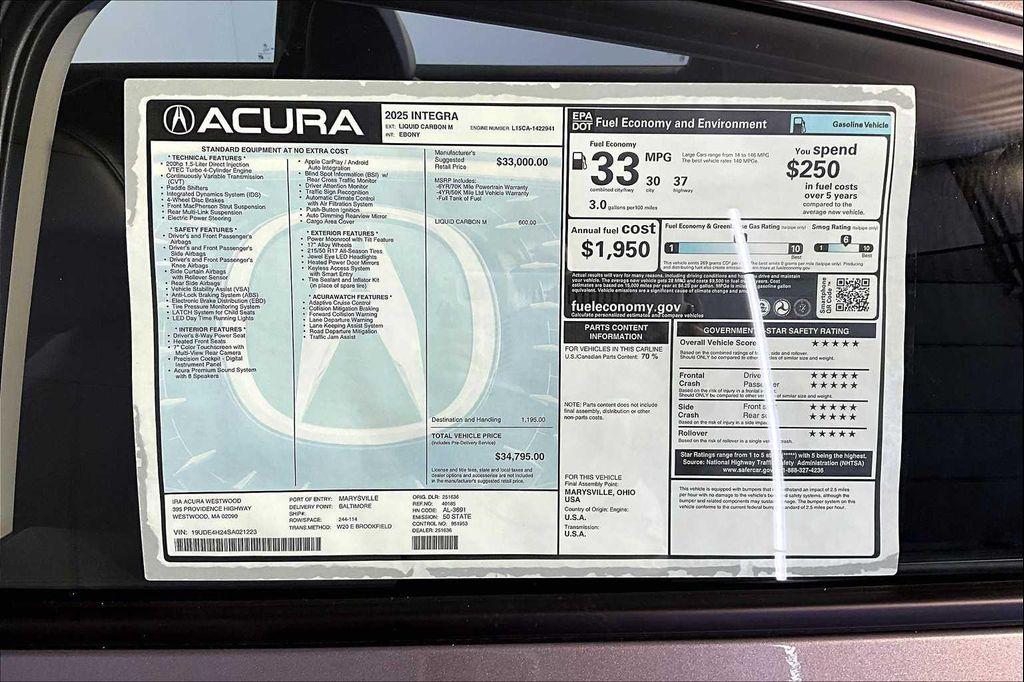 new 2025 Acura Integra car, priced at $34,795