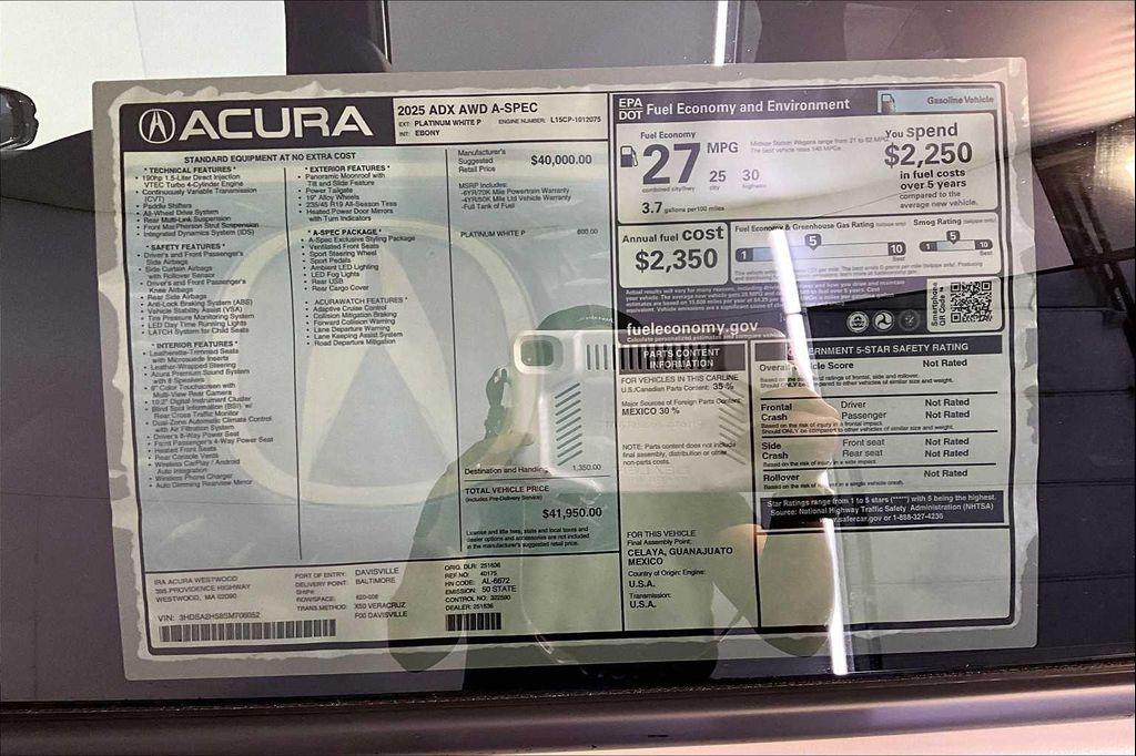 new 2025 Acura ADX car, priced at $41,950