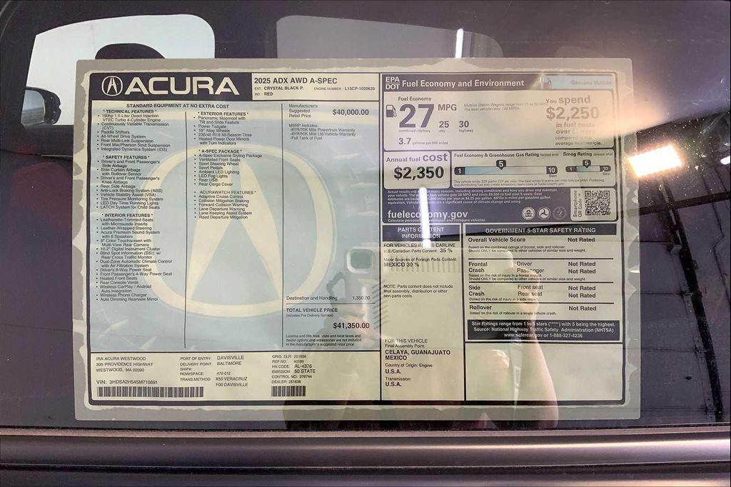 new 2025 Acura ADX car, priced at $41,350