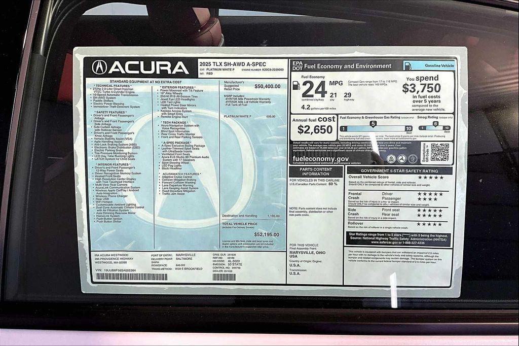 new 2025 Acura TLX car, priced at $52,195