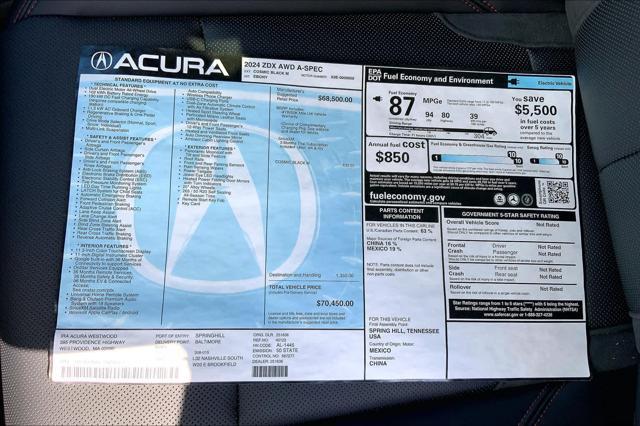 new 2024 Acura ZDX car, priced at $70,450